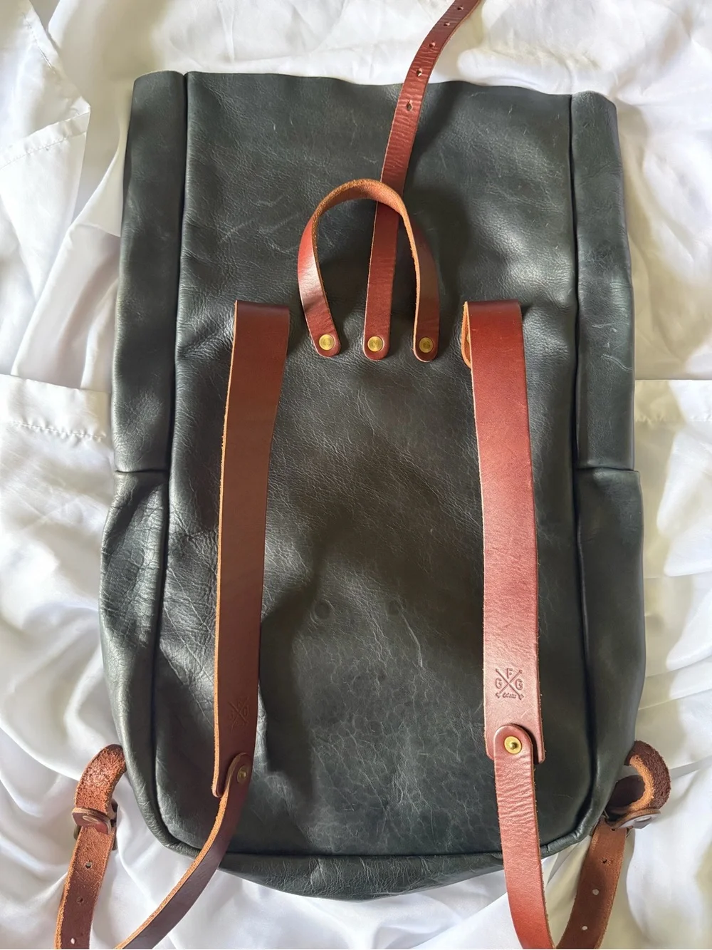 Grant Leather Roll-Top Backpack in indigo bison